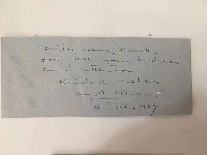 AUTOGRAPHED / SIGNED - ROYALTY PRINCE SADRUDDINS AGA KHAN 1957