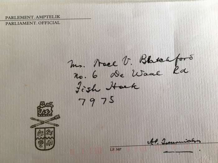 2 VINTAGE AUTOGRAPHS - DR BRAND FOURIE AND HAND WRITTEN LETTER OF DR A P TREUNICHT
