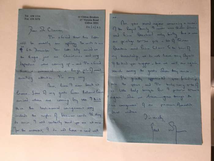 LOVELY HAND WRITTEN LETTER AND CHRISTMAS CARDS LEADER OF THE PFP AND THE DP  1928-1999 ZACH DE BEER