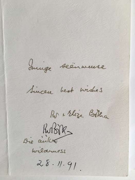 LOVELY  SIGNED PRESIDENTIAL  CARD OF FORMER PRESIDENT PW BOTHA  AND PRESS PHOTO
