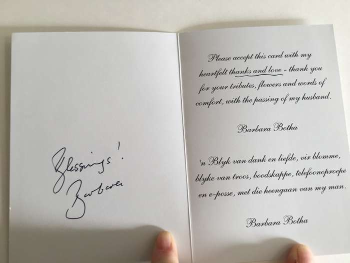 NUMEROUS ITEMS FROM WIFE OF FORMER PRESIDENT WIFE MRS BARBRA BOTHA WIFE OF PW BOTHA