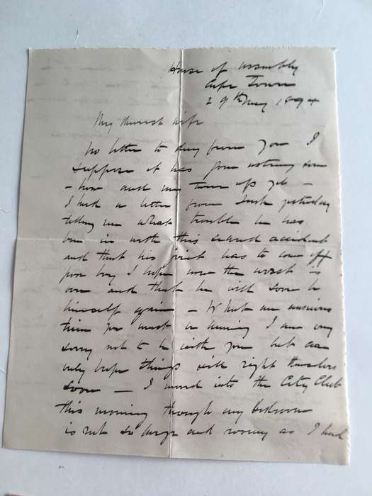 ANTIQUE LETTER  OF JOHN OGLIVINE MEMBER OF PARLIAMENT HOUSE OF ASSEMBLY CAPE OF GOOD HOPE  - 1840