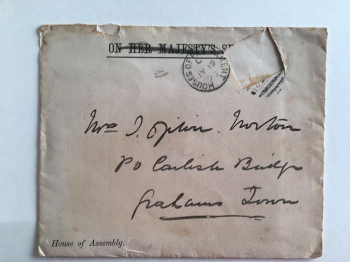 ANTIQUE LETTER  OF JOHN OGLIVINE MEMBER OF PARLIAMENT HOUSE OF ASSEMBLY CAPE OF GOOD HOPE  - 1840