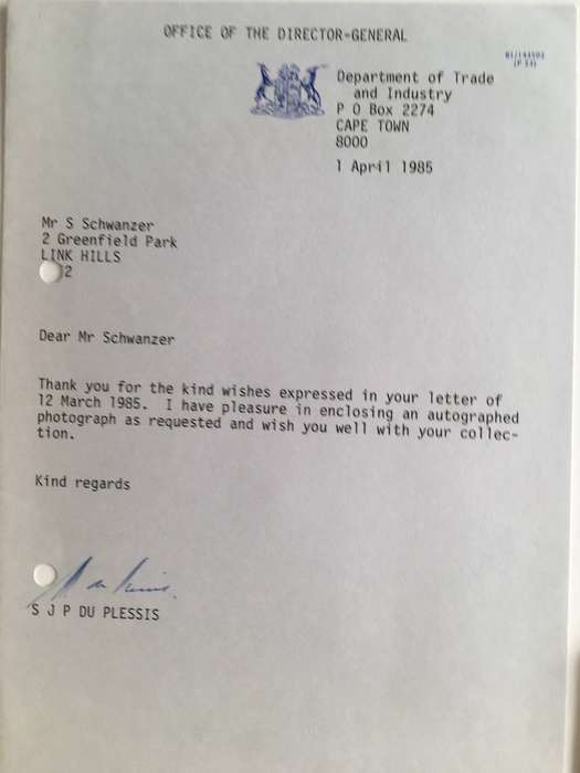 SIGNED LETTER OF FORMER DIRECTOR AND PHOTO - GENERAL  - 1985