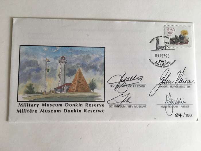 LOVELY PORT ELIZABETH  SIGNED FDC  DONKIN RESERVE - THEN MAYOR / EP COMD/ ARTIST AND BEV MUSEUM 1991