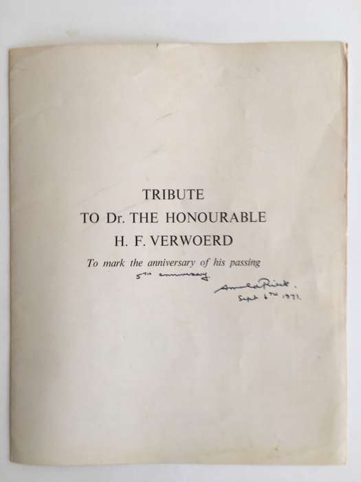 TRIBUTE TO FORMER PRESIDENT H.F. VERWOERD  - 1971