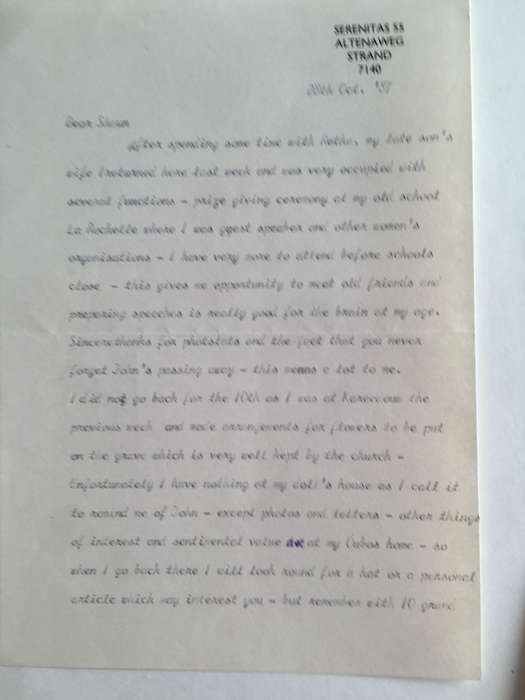 LOVELY VINTAGE LETTER FROM FORMER PRESIDENT WIFE MRS TINI VORSTER - 1987