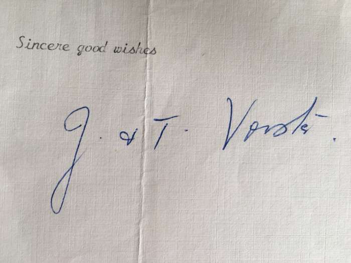 VINTAGE LETTER OF FORMER PRESIDENT WIFE MRS TINI VORSTER - 1983