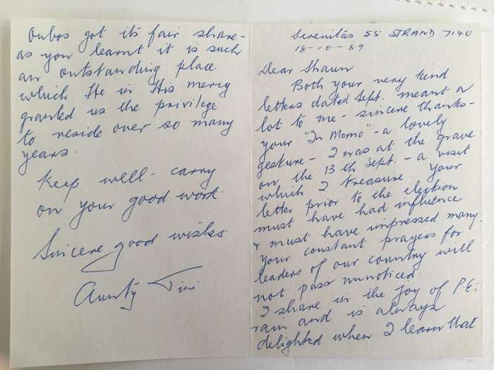 CARDS WRITTEN BY FORMER PRESIDENT WIFE MRS TINI VORSTER - 1986