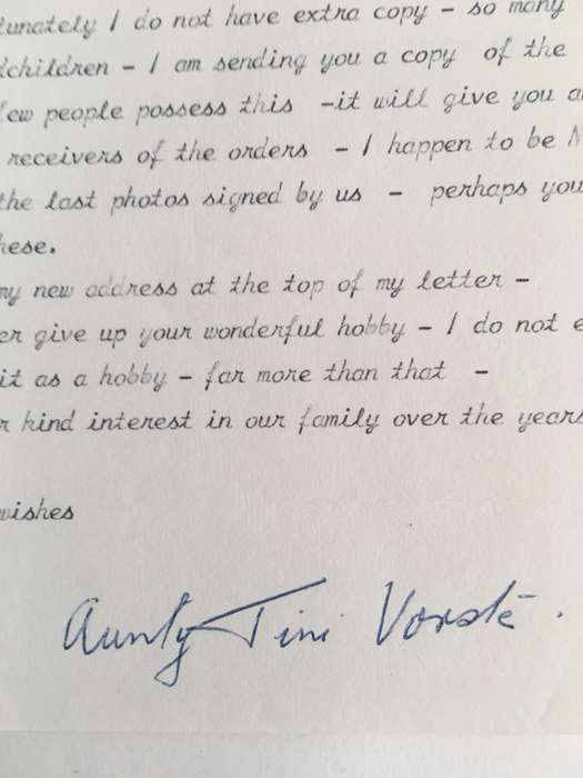 LETTER FROM FORMER PRESIDENT  WIFE MRS TINI VORSTER -