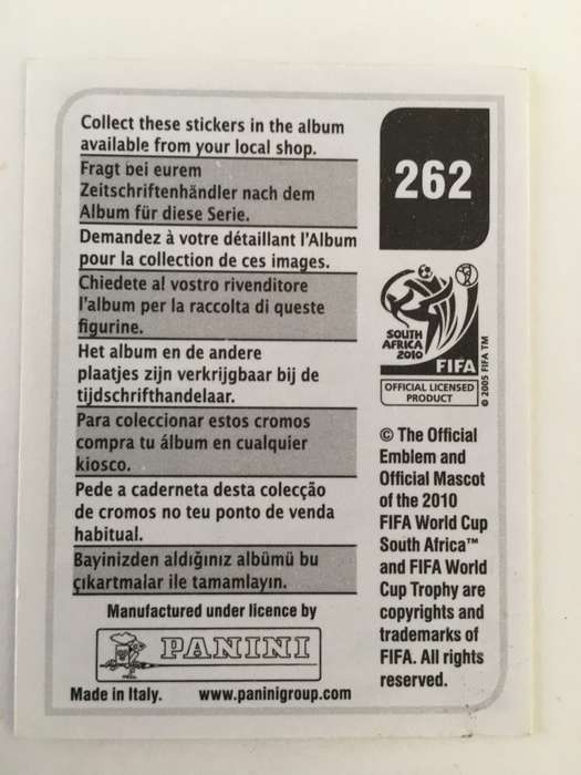 SOCCER PANNINI STICKER NO. 262