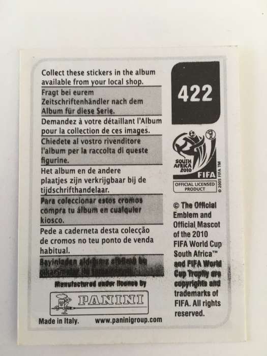 SOCCER PANNINI STICKER NO. 422