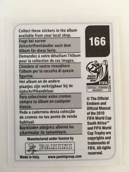 SOCCER PANNINI STICKER NO. 166