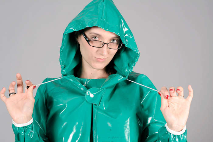 Green PVC Rain Jacket, 2XL, oilskin for fishing, motor cycle riding, construction or farm work