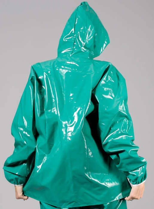 Green PVC Rain Jacket, 2XL, oilskin for fishing, motor cycle riding, construction or farm work