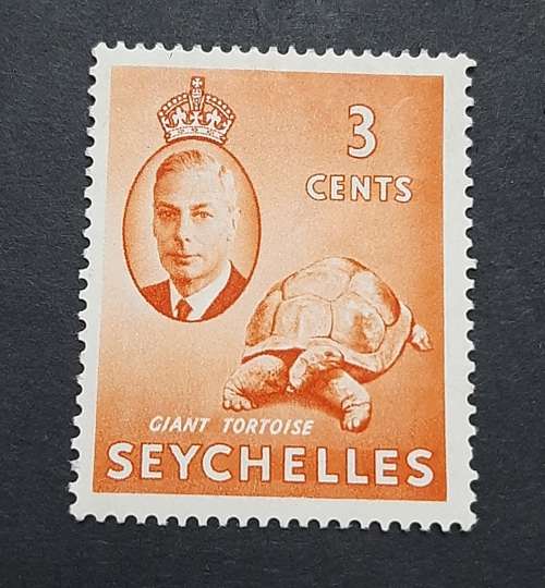 1952 Seychelles KGVI Orange 3 cents Giant Tortoise Stamp (Unused)