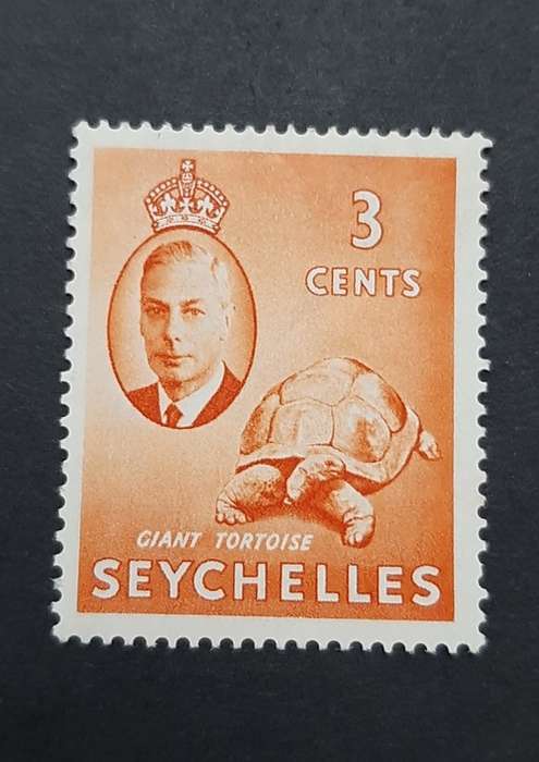 1952 Seychelles KGVI Orange 3 cents Giant Tortoise Stamp (Unused)