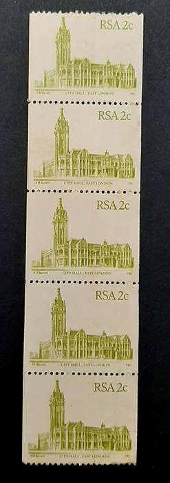 ** 1982 RSA 2c East London City Hall Coil Plate Strip (x5) [ MINT ].**