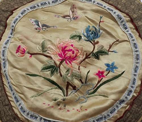 ** STUNNING: Mid-20th Century Chinese Hand-Embroidered Silk Cushion Cover #2 (32cm x 32cm)**
