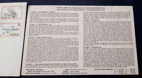 ** 1978 Rhodesia PTC 75th Anniversary of Powered Flight FDC (Used).**