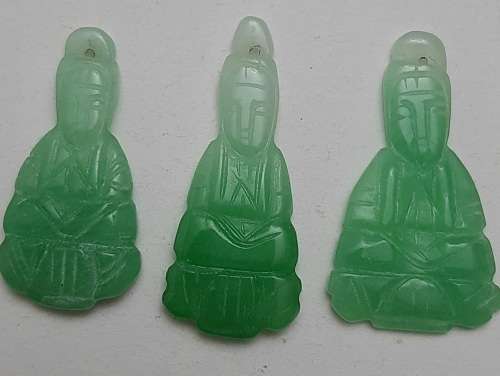 ** RARE : Late 19th Century Chinese/ Tibetan Green Jade Buddhist Figurine Appliques (x6)*