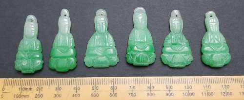 ** RARE : Late 19th Century Chinese/ Tibetan Green Jade Buddhist Figurine Appliques (x6)*