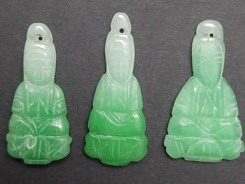 ** RARE : Late 19th Century Chinese/ Tibetan Green Jade Buddhist Figurine Appliques (x6)*