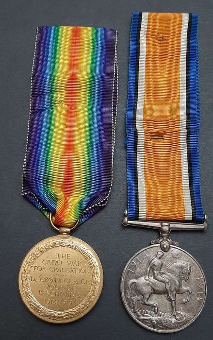 WW1 .925 silver British War Medal and Victory Medal with silk ribbons (3rd South African Horse)