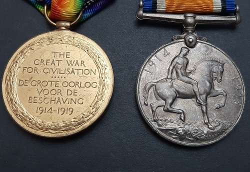 WW1 .925 silver British War Medal and Victory Medal with silk ribbons (3rd South African Horse)