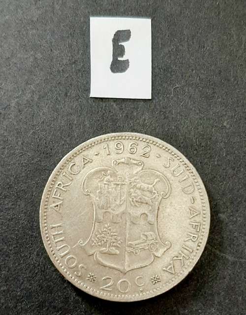 ** 1962  South Africa .500 Silver 20c Coin (VF/F).**