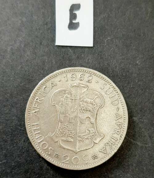 ** 1962  South Africa .500 Silver 20c Coin (VF/F).**