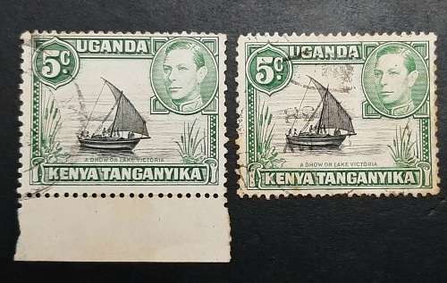 ** 1938 Uganda, Kenya & Tanganyika KGVI 5c Stamps x2 (USED).**