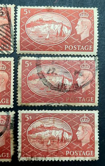 ** 1951 Great Britain KGVI 5 Shilling Stamps x 6 (USED).**