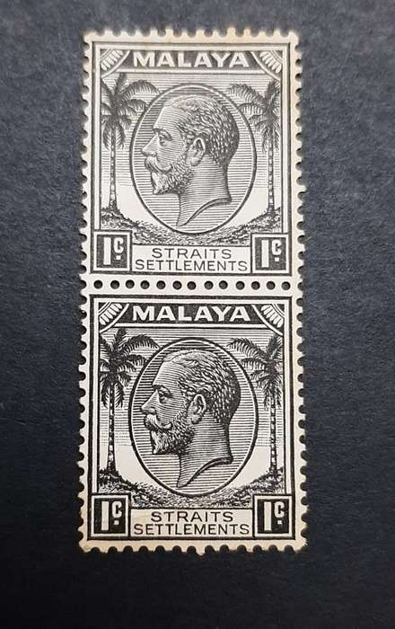 ** 1936 Malaya KGV Straits Settlements 1c Black Pair Stamps (UNUSED).**