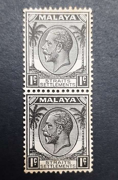 ** 1936 Malaya KGV Straits Settlements 1c Black Pair Stamps (UNUSED).**