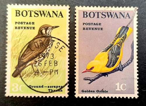 ** 1967 Botswana Birds Defin. 1c & 3c Stamps x2 (USED).**