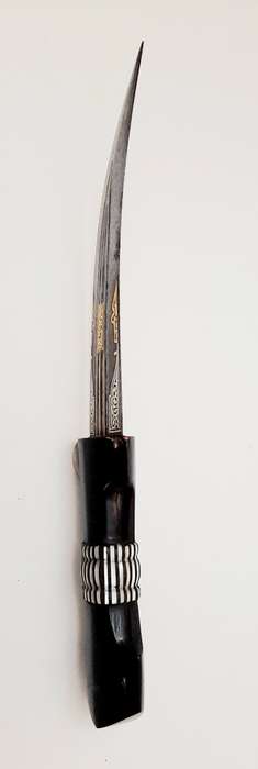 19th Century Ottoman Empire Jambiya Dagger with Gold & Silver Damascene Inlay - 29cm