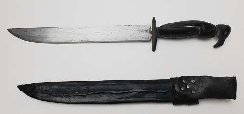 20th century Native American/Inuit bone-handled trapper's knife with scabbard (38cm)