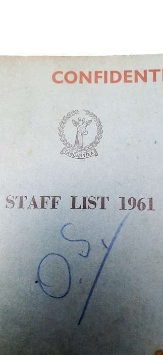 ** RARE: 1961 Tanganyika Confidential Colonial Administration Staff List Guide (USED).**
