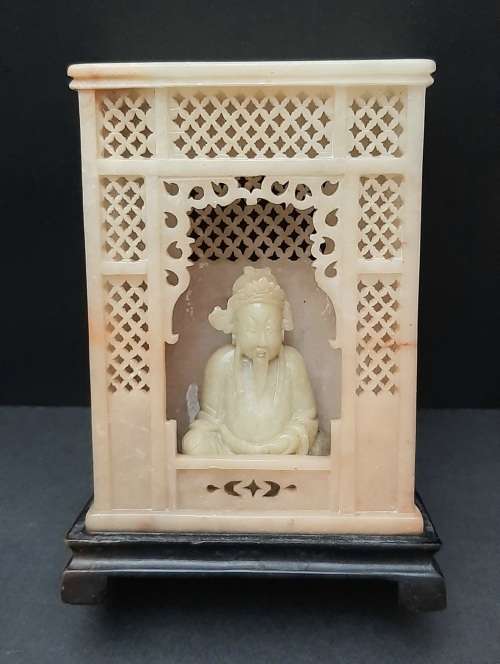 Early 20th century Chinese Lu Xing Qingtian stone figurine (12cm x 9cm)