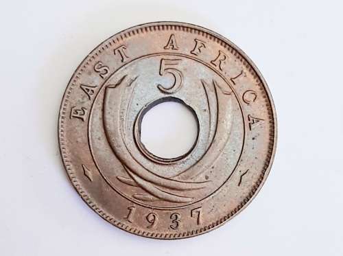 ** 1937 KGVI East Africa 5c Coin `H`  ( VF + ).**