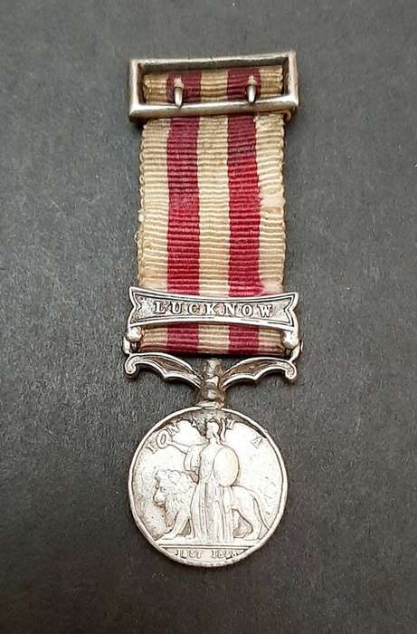 1858 Indian Mutiny Miniature Medal with Lucknow Clasp and Silk Ribbon
