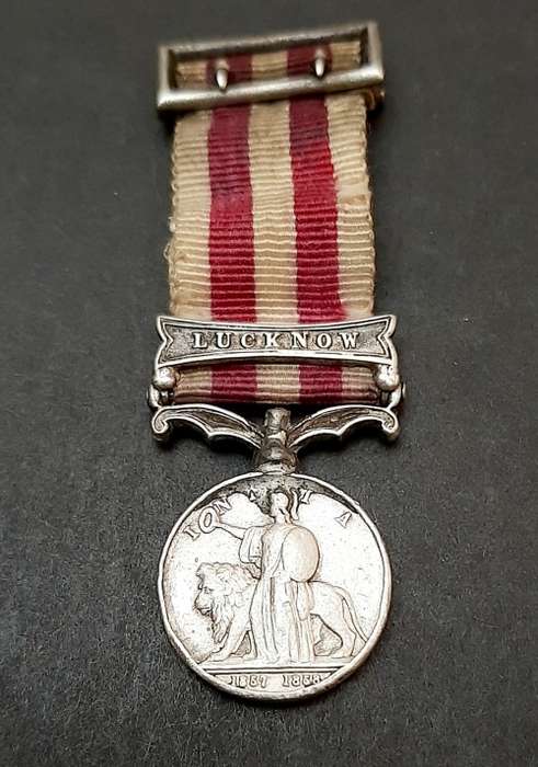 1858 Indian Mutiny Miniature Medal with Lucknow Clasp and Silk Ribbon