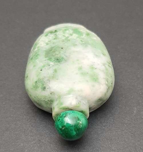 Early 20th Century Chinese `Moss-in-Snow` Jadeite Snuff Bottle with Spoon (7cm x 4cm)