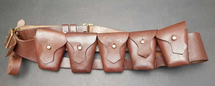 WW1 Union Defence Force 1903 Pattern Leather 5-Pocket Bandolier with Retention Loop