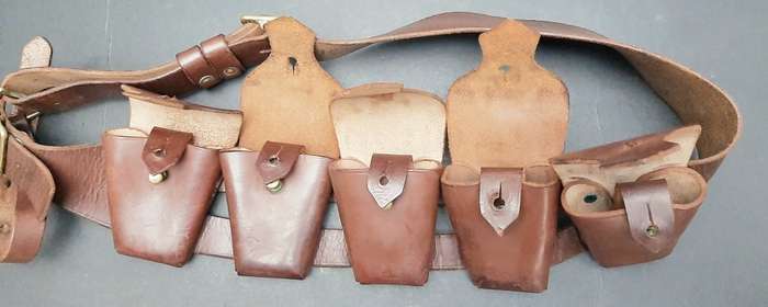WW1 Union Defence Force 1903 Pattern Leather 5-Pocket Bandolier with Retention Loop