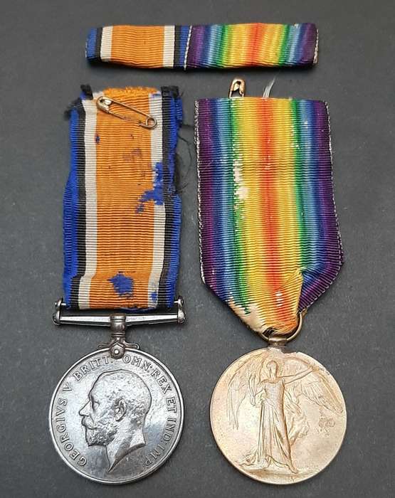 **WW1 : .925 Silver British War Medal & Victory Medal w/ Silk Ribbons (S.A.H.A).**