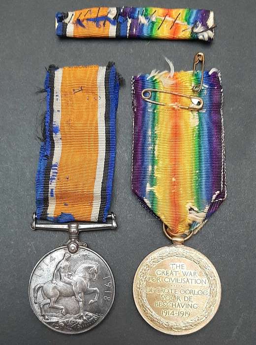 **WW1 : .925 Silver British War Medal & Victory Medal w/ Silk Ribbons (S.A.H.A).**