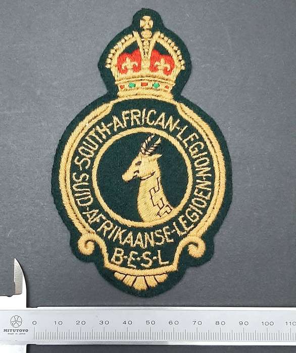 **WW1 / 2 : South African Legion Embroidered Blazer Badge (13cm x 7cm).**