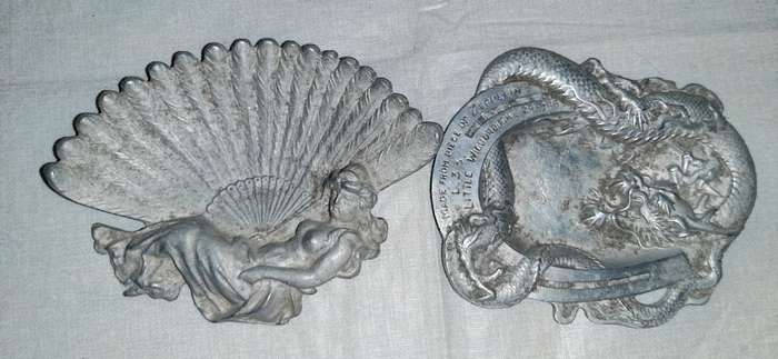 **RARE: WW1 German L33 Zeppelin Salvage Ashtrays x2 (Inscribed).**